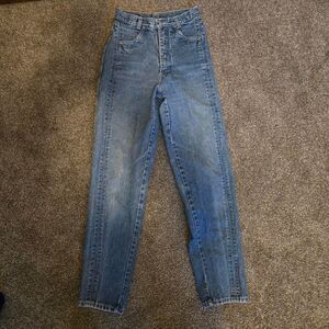 Vintage 1990s High Rise Stiff Strigid Pleated Straight Cotton Denim Jeans